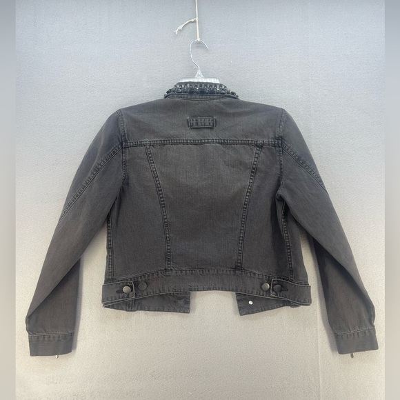 CAbi Jeans Black Distressed Jean Jacket with Beaded Collar Women’s Size Medium - Picture 5 of 16